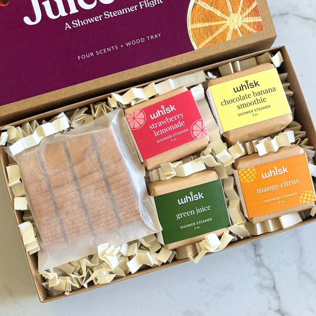 Juice Bar Shower Steamer Flight flat lay