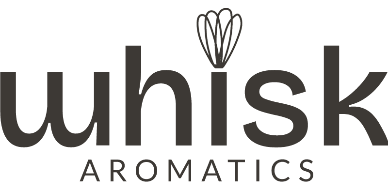 Logo of Whisk Aromatics with a stylized whisk above the text on a white background